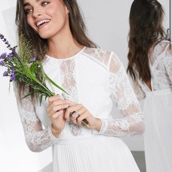 Coastal Cottage Western Coquette Lace keyhole back long sleeve Pleated Fit Flare - Picture 4 of 7